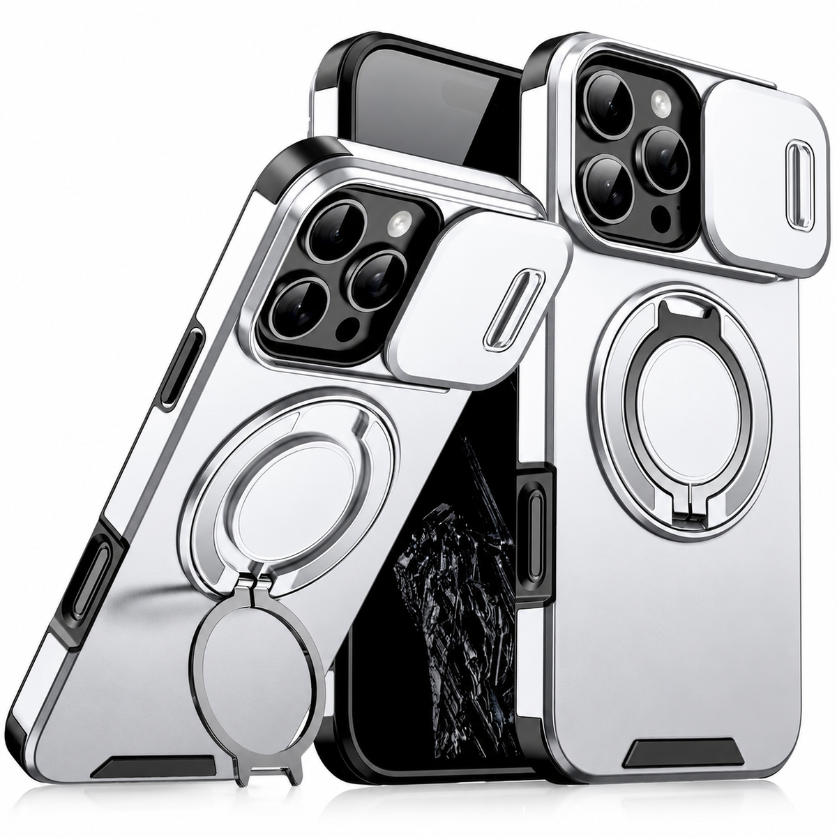Premium iPhone Case Heavy Duty Armor Shockproof PC TPU Kickstand Car Mount Holder Anti Scratch Tough Full Coverage Rugged Protective Phone Cover Case