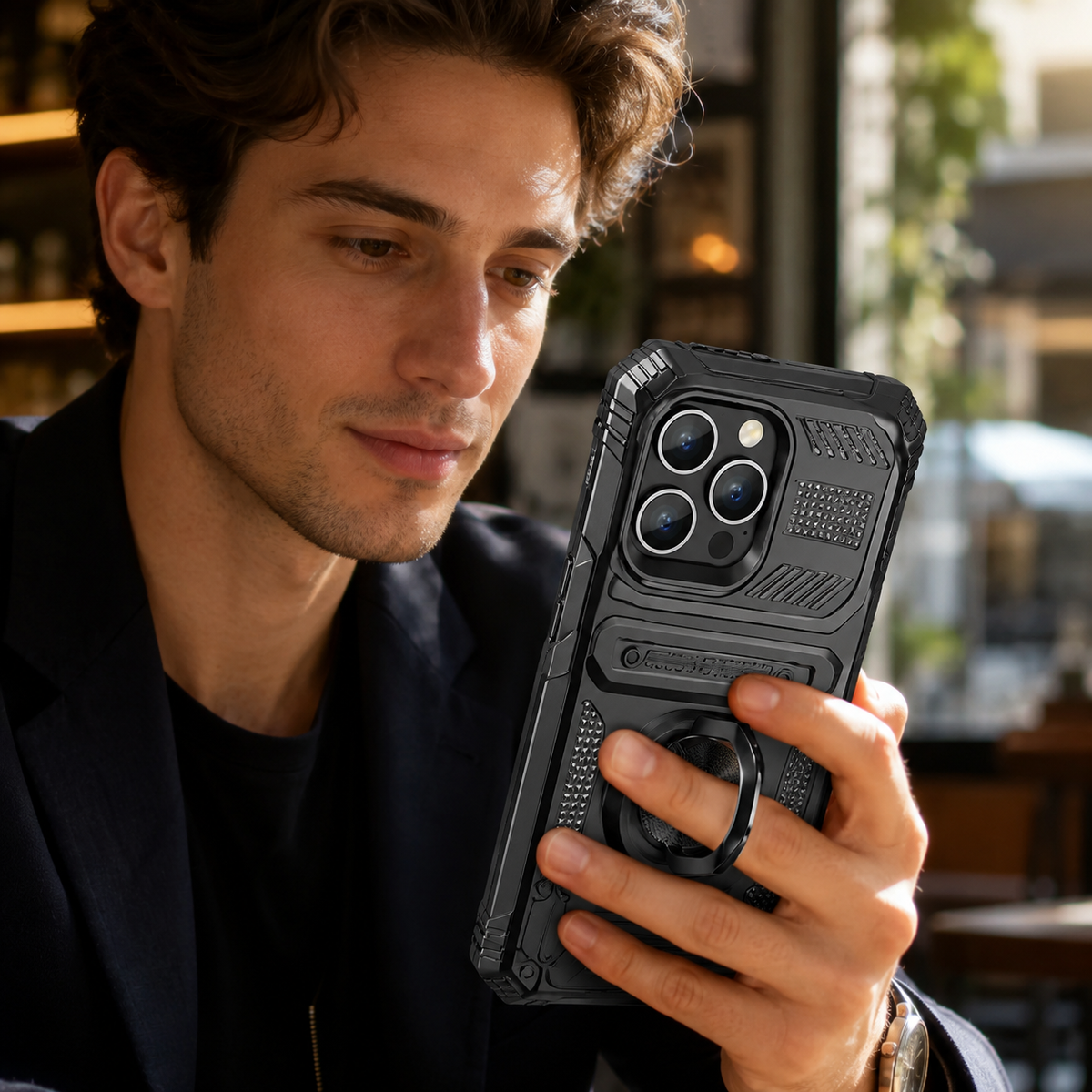 Premium iPhone Case Heavy Duty Magnetic Wallet Hidden Card Slot Rotating Ring Kickstand Shockproof PC TPU Anti Scratch Tough Protective Armor Cover