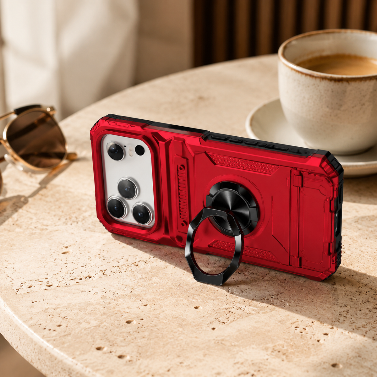 Premium iPhone Case Heavy Duty Magnetic Wallet Hidden Card Slot Rotating Ring Kickstand Shockproof PC TPU Anti Scratch Tough Protective Armor Cover