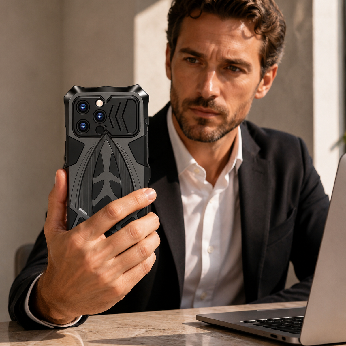 Premium iPhone Case Heavy Duty Metal Armor Shockproof Full Coverage Protective Cover Dual Layer Anti Scratch Matte Non Slip Tough Reinforced Defender Bumper