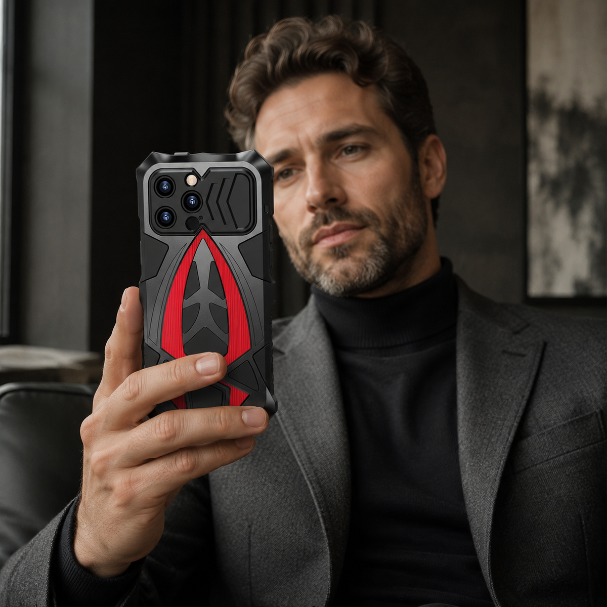 Premium iPhone Case Heavy Duty Metal Armor Shockproof Full Coverage Protective Cover Dual Layer Anti Scratch Matte Non Slip Tough Reinforced Defender Bumper
