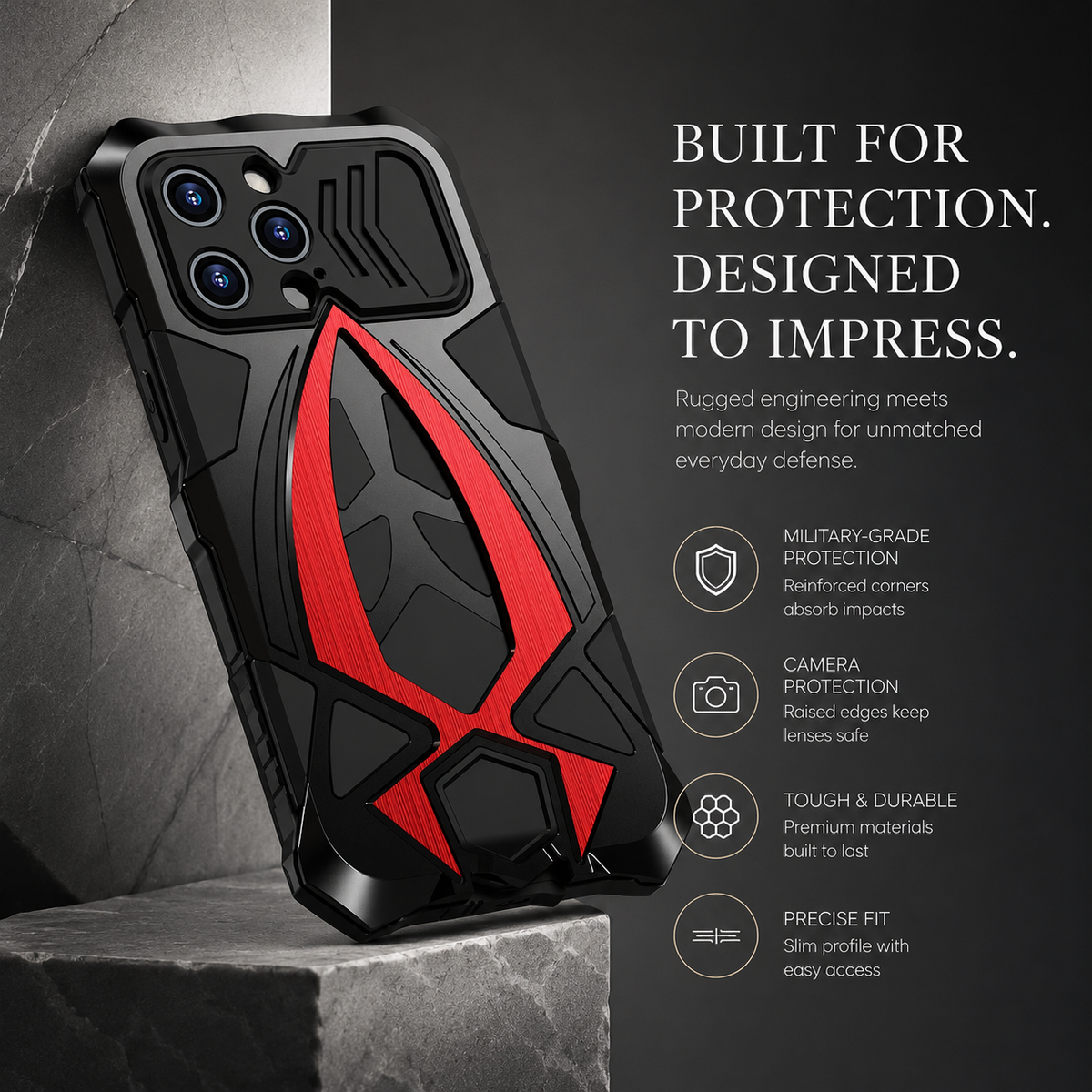 Premium iPhone Case Heavy Duty Metal Armor Shockproof Full Coverage Protective Cover Dual Layer Anti Scratch Matte Non Slip Tough Reinforced Defender Bumper