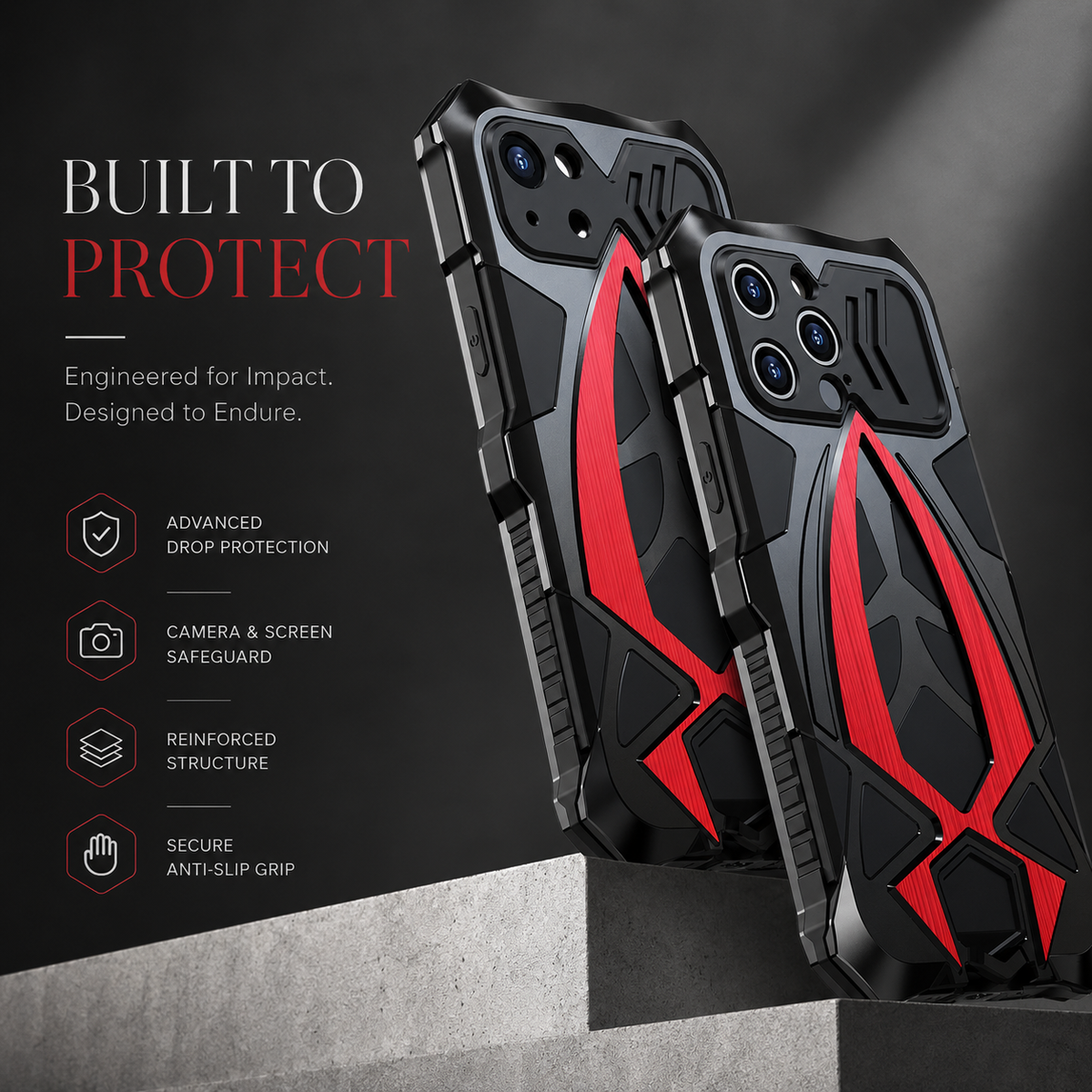 Premium iPhone Case Heavy Duty Metal Armor Shockproof Full Coverage Protective Cover Dual Layer Anti Scratch Matte Non Slip Tough Reinforced Defender Bumper
