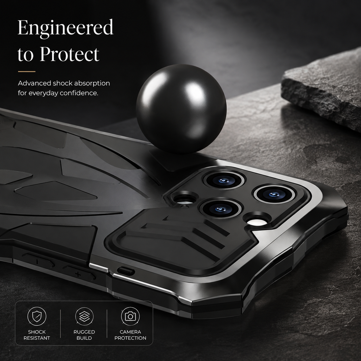 Premium iPhone Case Heavy Duty Metal Armor Shockproof Full Coverage Protective Cover Dual Layer Anti Scratch Matte Non Slip Tough Reinforced Defender Bumper