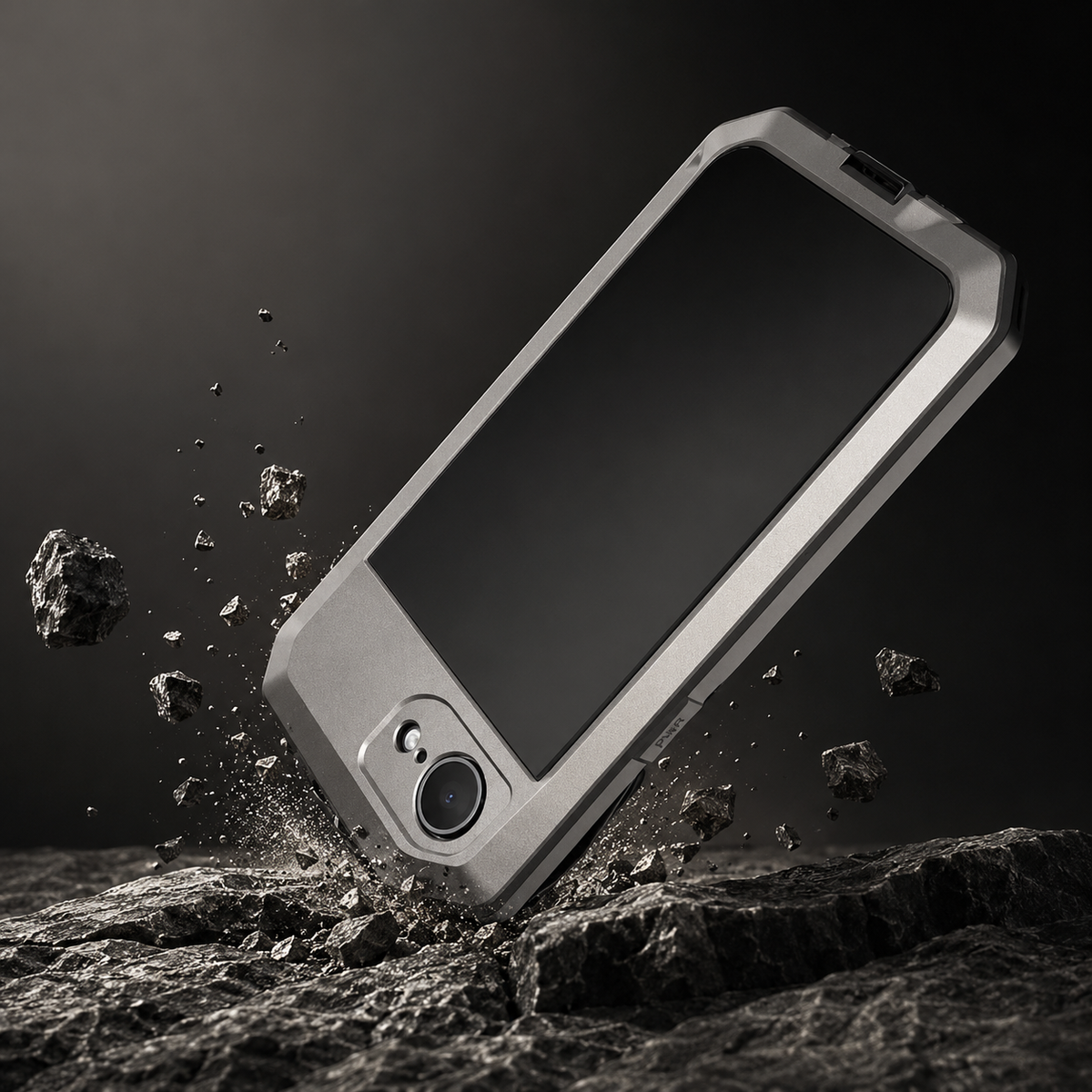Premium iPhone Case Heavy Duty Metal Armor Shockproof Protective Cover Built In Glass Screen Protector PC TPU Anti Slip Reinforced Full Body Rugged