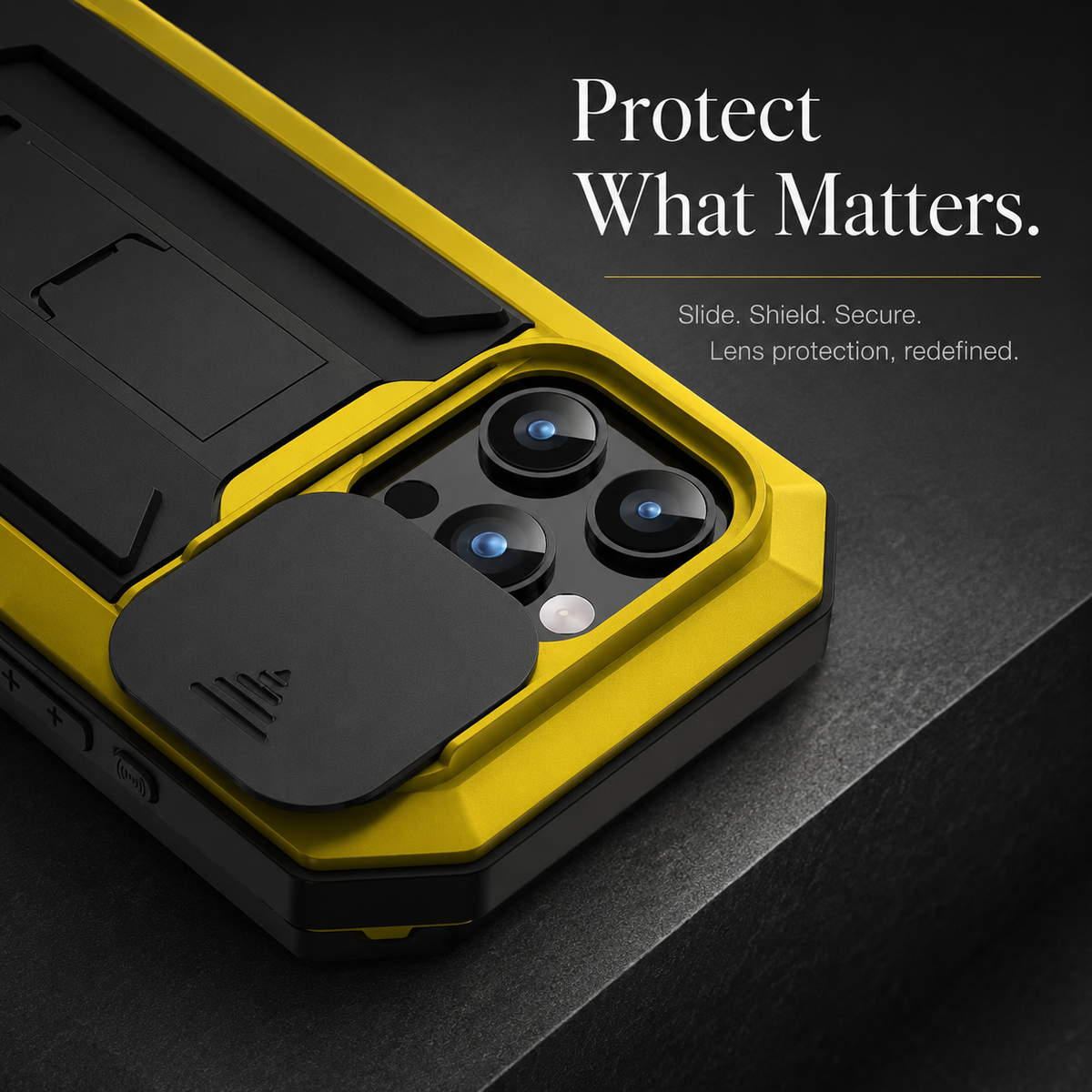 Premium iPhone Case Heavy Duty Metal Armor Shockproof Protective Cover Screen Protector Sliding Camera Guard Kickstand Full Body Anti Slip Reinforced
