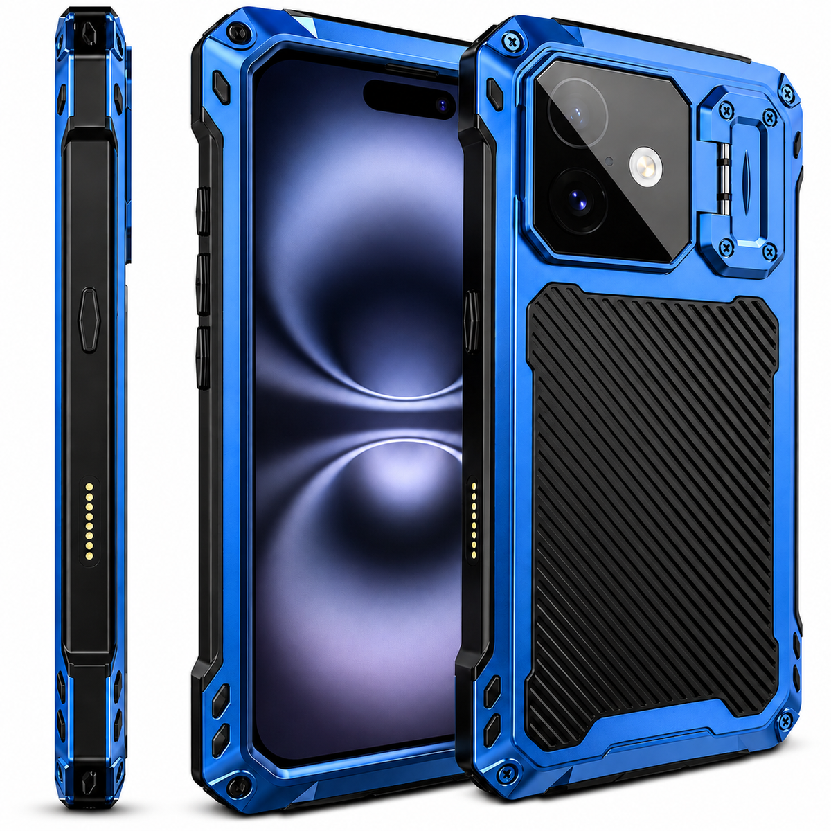 Premium iPhone Case Heavy Duty Metal MagSafe Cover Military Grade Shockproof Aluminum Bumper Camera Guard Kickstand Full Protection Rugged Design