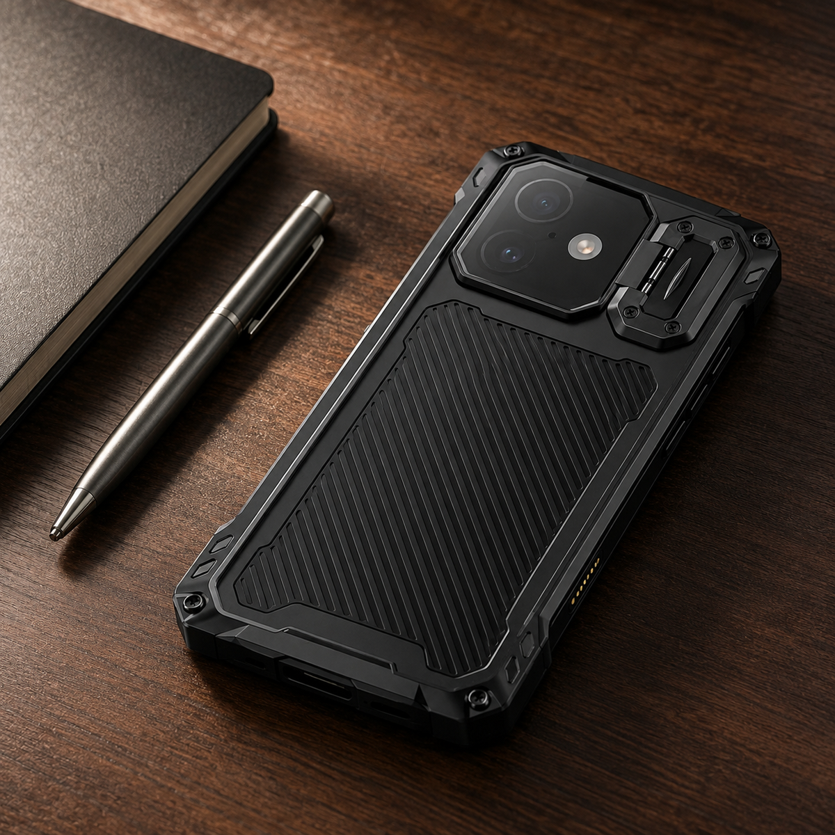 Premium iPhone Case Heavy Duty Metal MagSafe Cover Military Grade Shockproof Aluminum Bumper Camera Guard Kickstand Full Protection Rugged Design