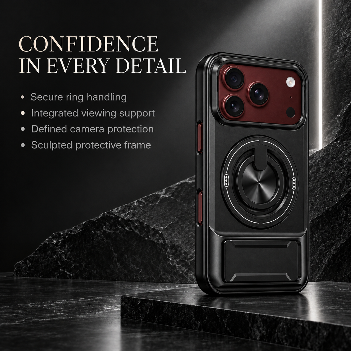 Premium iPhone Case Heavy Duty Rugged Armor Magnetic Ring Stand Slide Camera Protector Shockproof PC TPU Dual Layer Foldable Protective Cover Case
