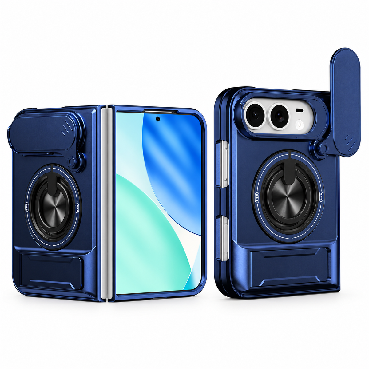 Premium iPhone Case Heavy Duty Rugged Armor Magnetic Ring Stand Slide Camera Protector Shockproof PC TPU Dual Layer Foldable Protective Cover Case