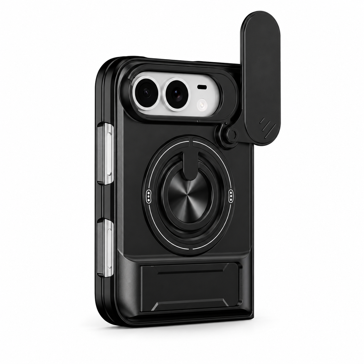 Premium iPhone Case Heavy Duty Rugged Armor Magnetic Ring Stand Slide Camera Protector Shockproof PC TPU Dual Layer Foldable Protective Cover Case