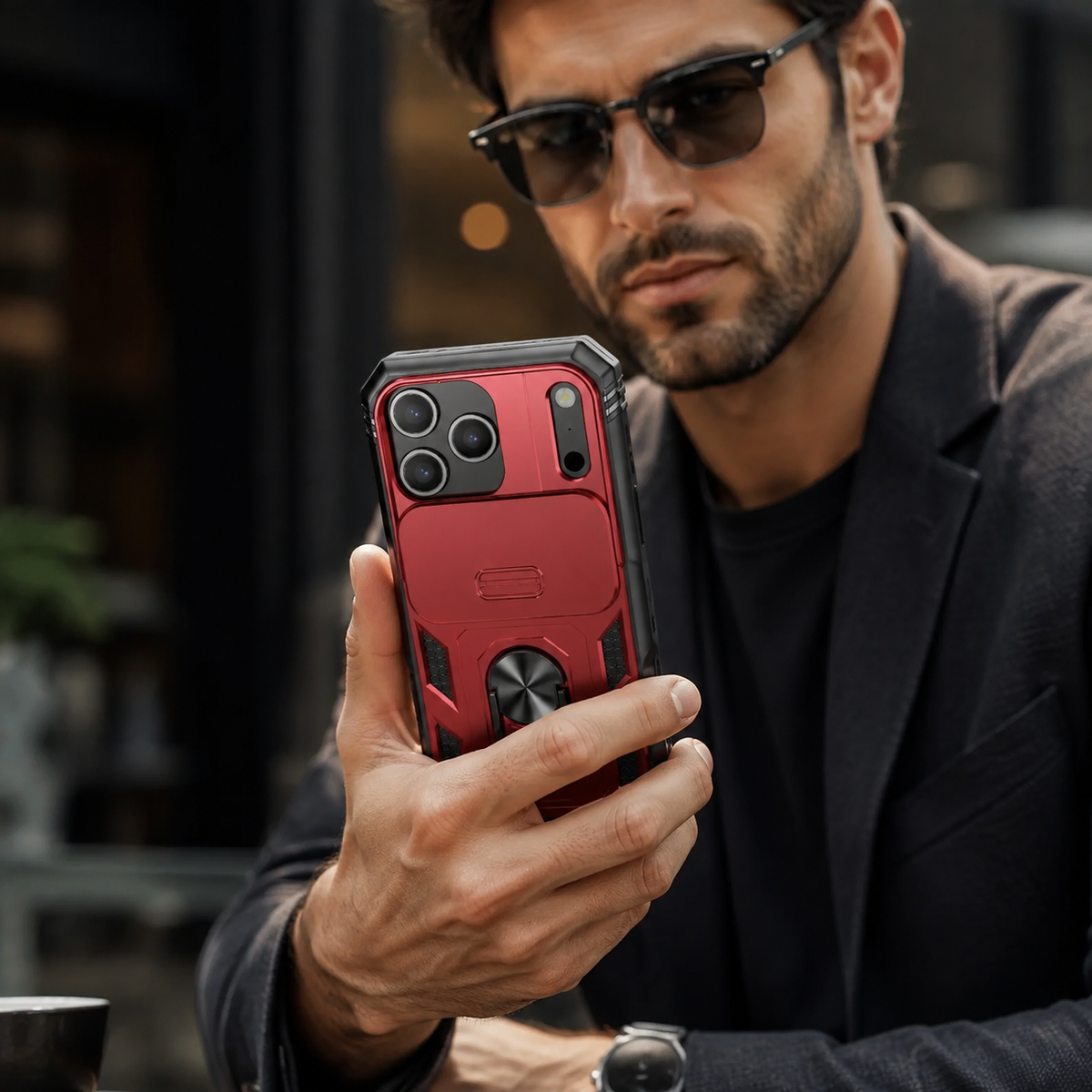 Premium iPhone Case Heavy Duty Shockproof Protective Cover Sliding Camera Lens Protection Rotating Kickstand Anti Slip Rugged Full Back Reinforced