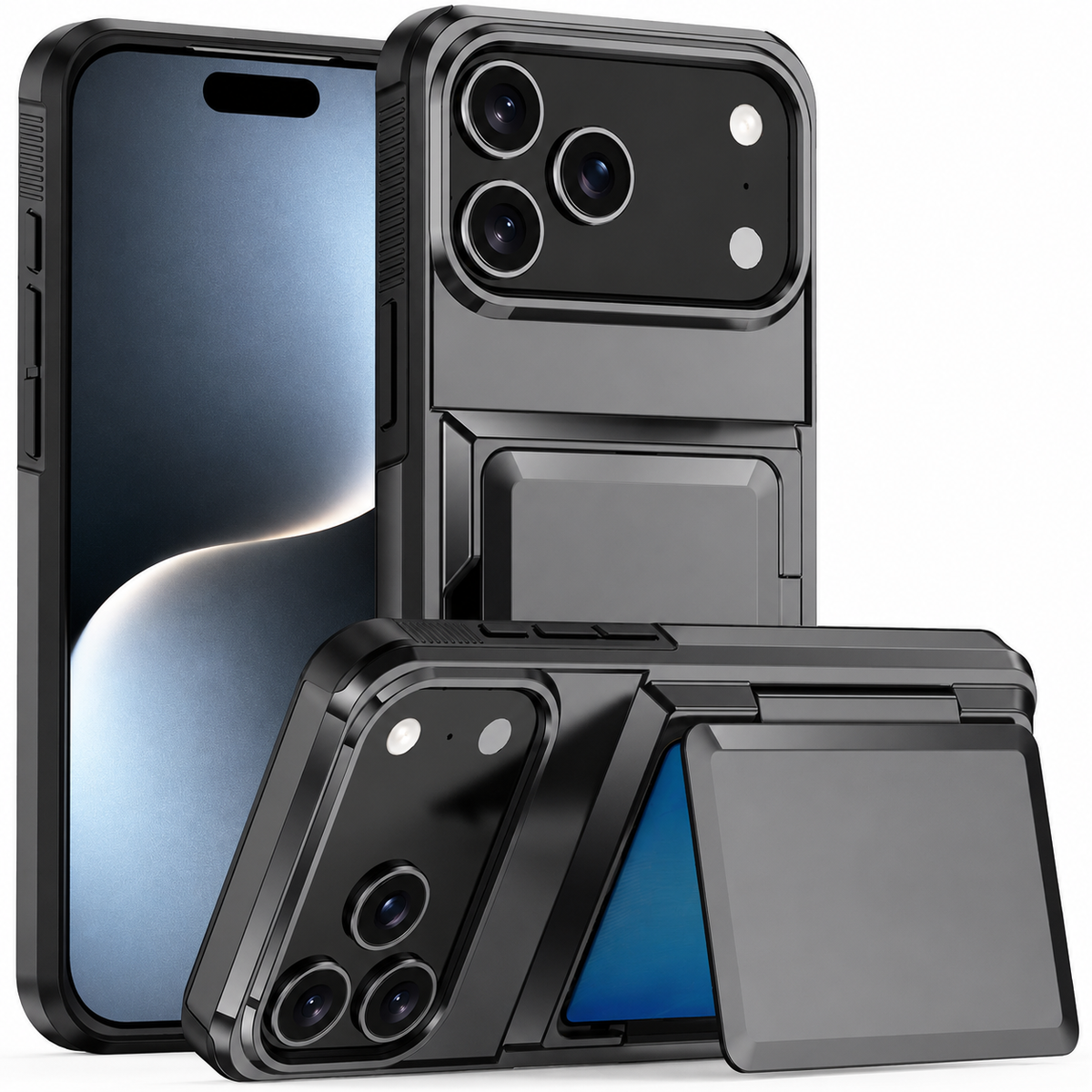 Premium iPhone Case Heavy Duty Wallet Card Holder Magnetic Shockproof Dual Layer PC Protective Cover Credit ID Storage Non Slip Reinforced Armor Case