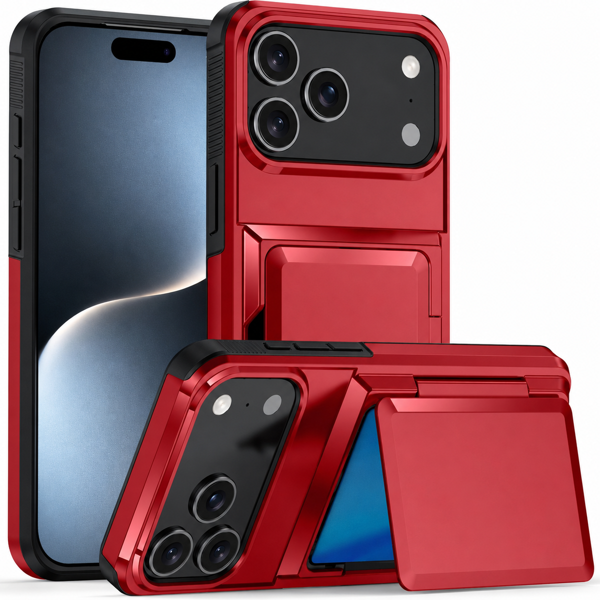 Premium iPhone Case Heavy Duty Wallet Card Holder Magnetic Shockproof Dual Layer PC Protective Cover Credit ID Storage Non Slip Reinforced Armor Case
