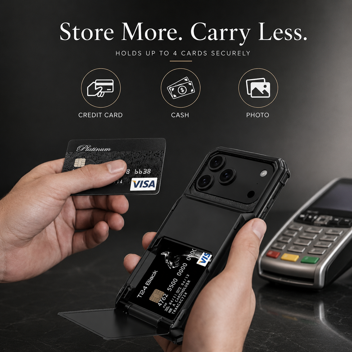 Premium iPhone Case Heavy Duty Wallet Hidden Card Slot Shockproof Dual Layer Hard Back Anti Scratch Anti Fingerprint Protective Armor Card Holder Cover