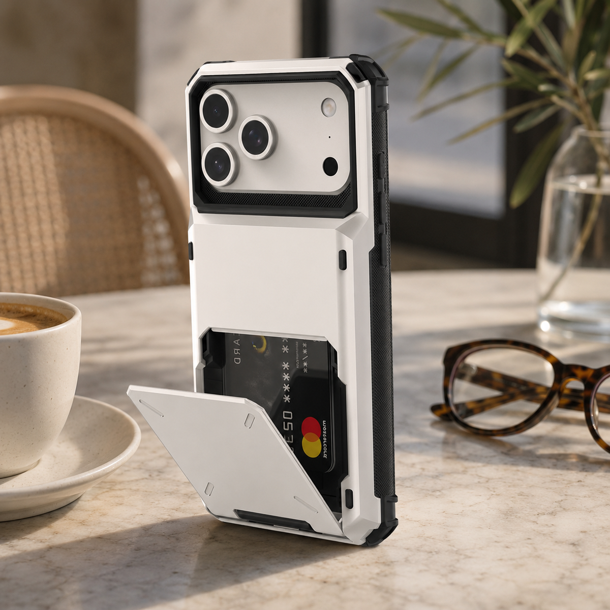 Premium iPhone Case Heavy Duty Wallet Hidden Card Slot Shockproof Dual Layer Hard Back Anti Scratch Anti Fingerprint Protective Armor Card Holder Cover