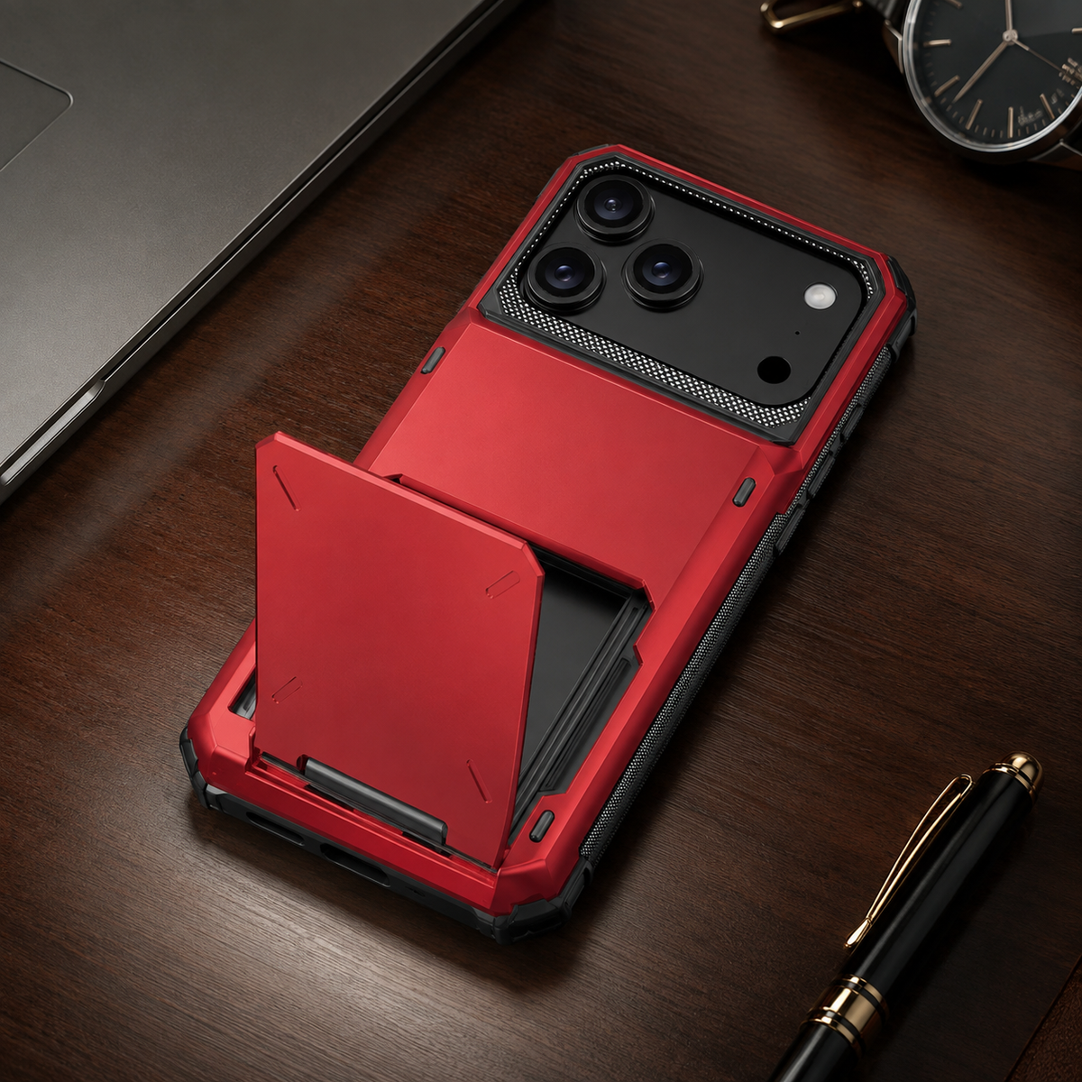 Premium iPhone Case Heavy Duty Wallet Hidden Card Slot Shockproof Dual Layer Hard Back Anti Scratch Anti Fingerprint Protective Armor Card Holder Cover