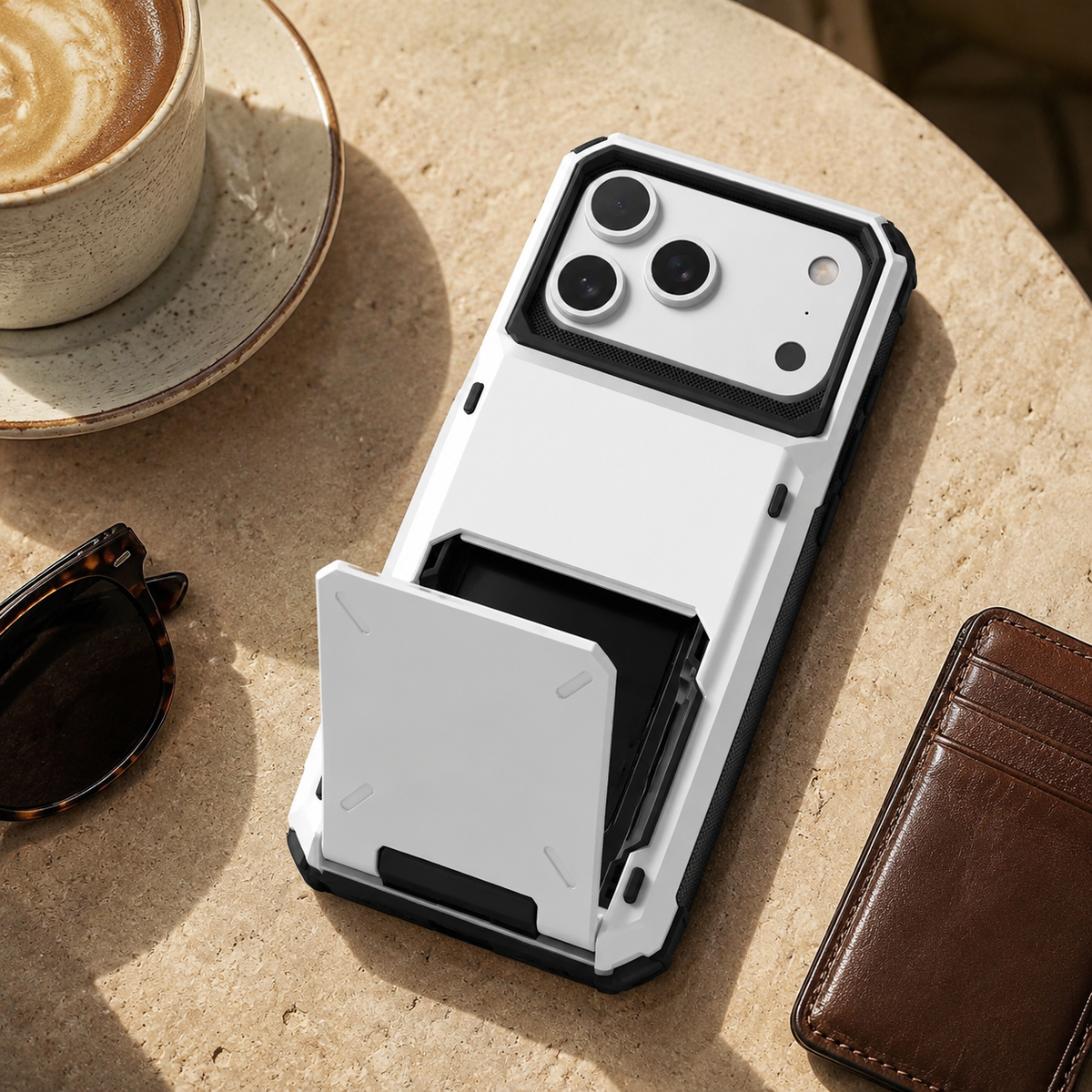 Premium iPhone Case Heavy Duty Wallet Hidden Card Slot Shockproof Dual Layer Hard Back Anti Scratch Anti Fingerprint Protective Armor Card Holder Cover