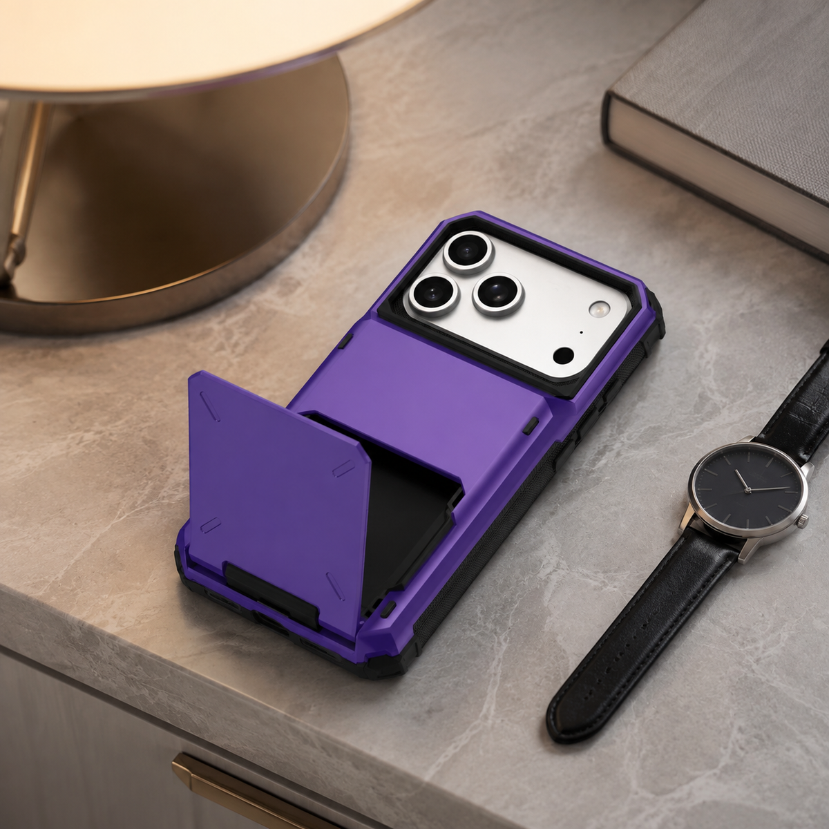 Premium iPhone Case Heavy Duty Wallet Hidden Card Slot Shockproof Dual Layer Hard Back Anti Scratch Anti Fingerprint Protective Armor Card Holder Cover