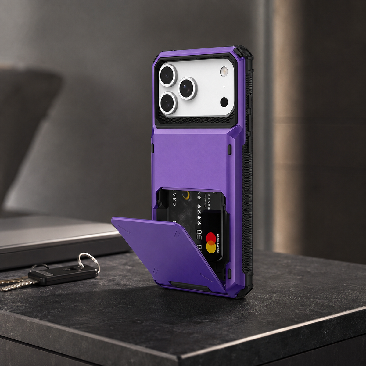 Premium iPhone Case Heavy Duty Wallet Hidden Card Slot Shockproof Dual Layer Hard Back Anti Scratch Anti Fingerprint Protective Armor Card Holder Cover