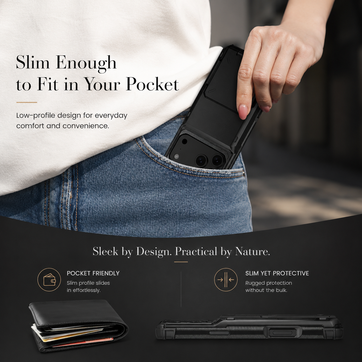 Premium iPhone Case Heavy Duty Wallet Hidden Card Slot Shockproof Dual Layer Hard Back Anti Scratch Anti Fingerprint Protective Armor Card Holder Cover