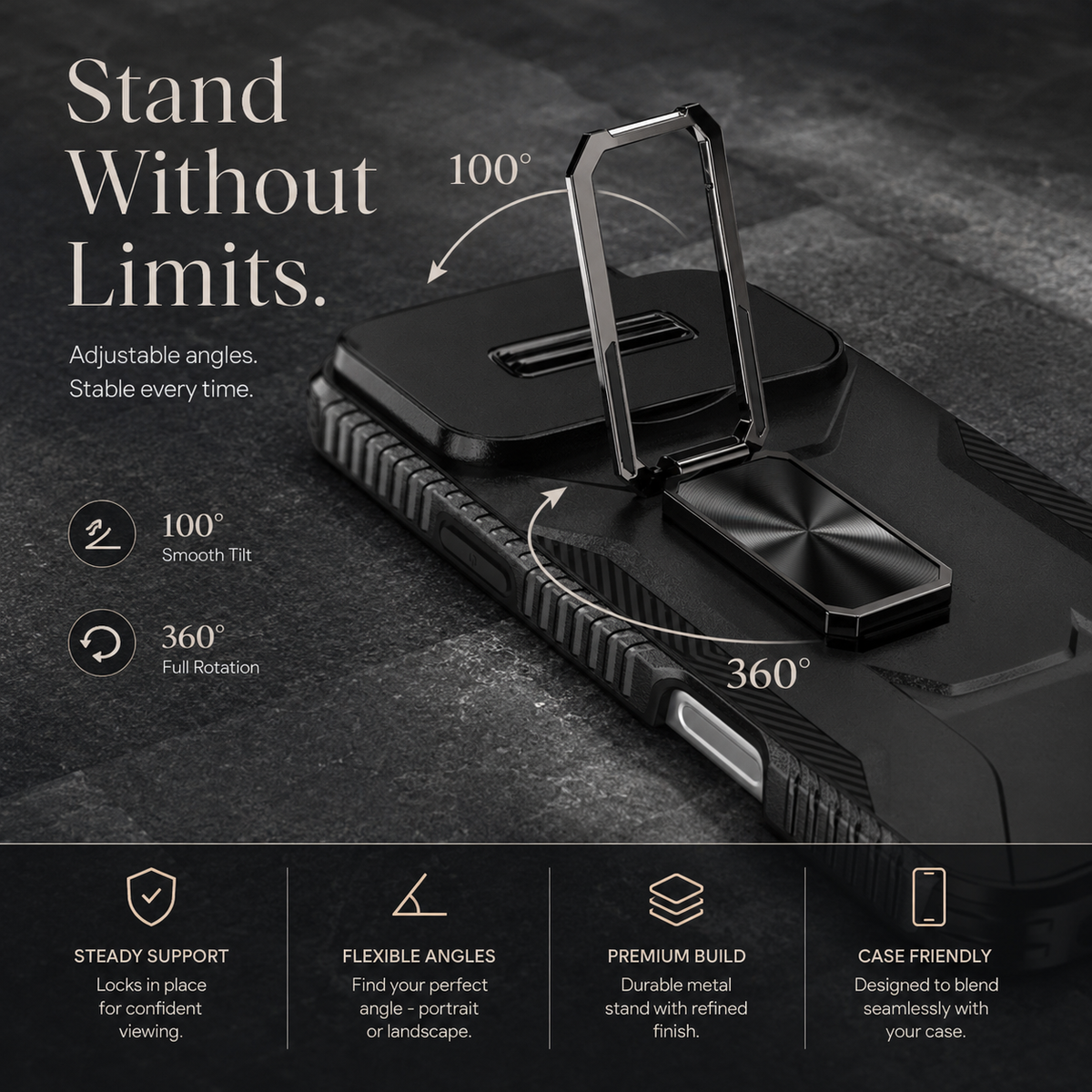 Premium iPhone Case Hybrid Armor Shockproof PC TPU Slide Camera Cover Magnetic Metal Ring Holder Kickstand Heavy Duty Protective Phone Case
