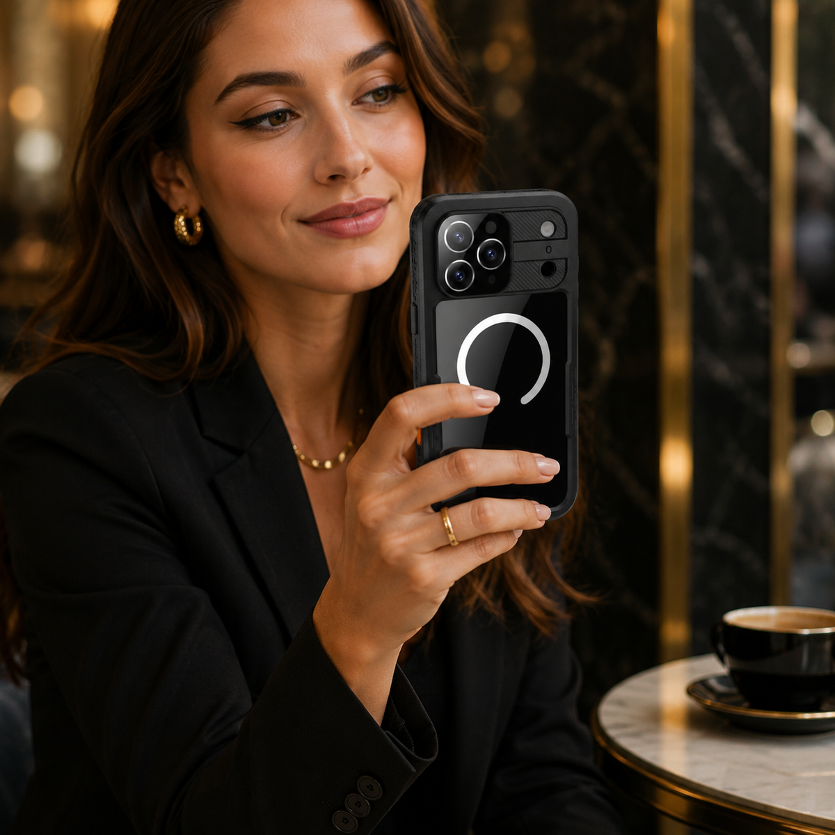 Premium iPhone Case IP68 Waterproof Magnetic Full Body Protective Cover Shockproof Dual Layer Anti Scratch Dustproof Non Slip Lightweight Lanyard Case