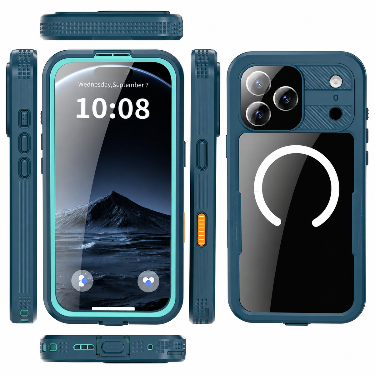 Premium iPhone Case IP68 Waterproof Magnetic Full Body Protective Cover Shockproof Dual Layer Anti Scratch Dustproof Non Slip Lightweight Lanyard Case
