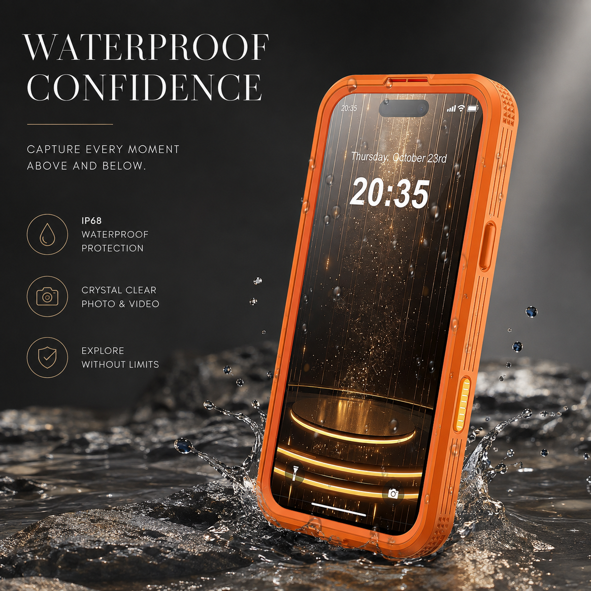Premium iPhone Case IP68 Waterproof Magnetic Full Body Protective Cover Shockproof Dual Layer Anti Scratch Dustproof Non Slip Lightweight Lanyard Case