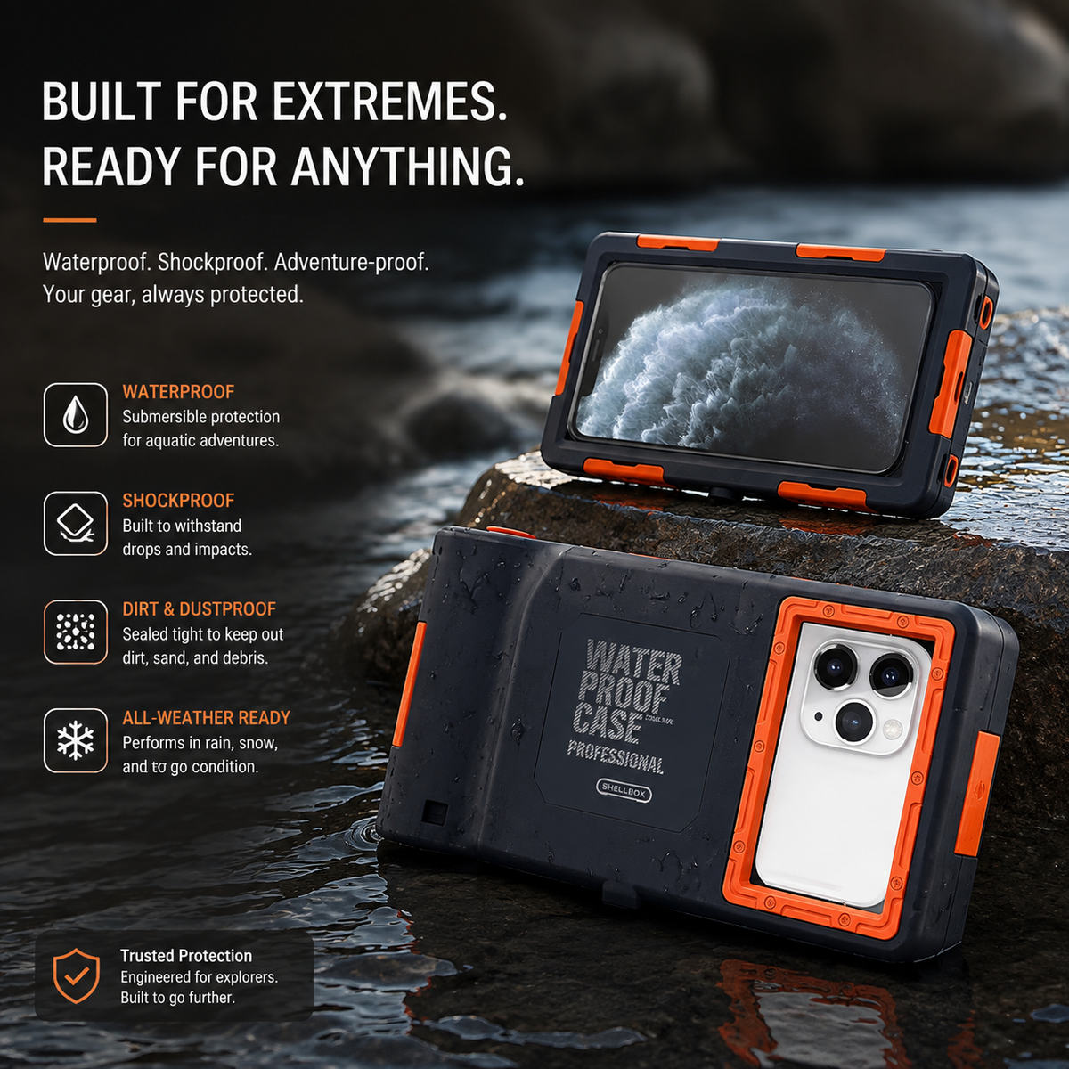 Premium iPhone Case IP68 Waterproof Protective Cover Full Body Shockproof Anti Scratch Seal 15m Underwater Protection Secure Lanyard Durable Design