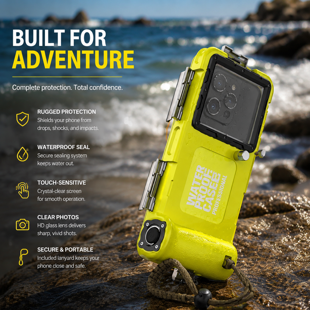 Premium iPhone Case IP68 Waterproof Protective Cover Full Body Shockproof Anti Scratch Seal 15m Underwater Protection Secure Lanyard Durable Design