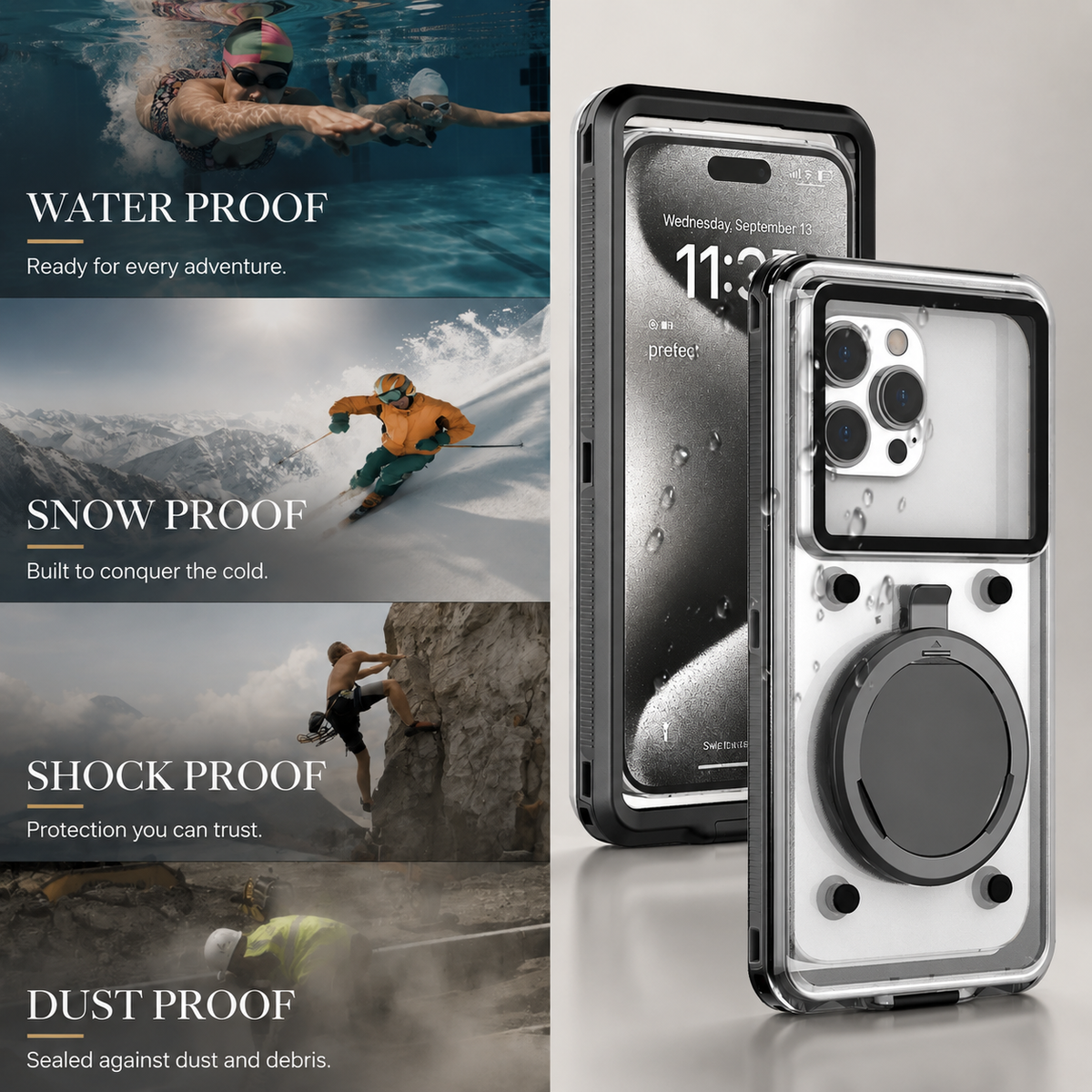 Premium iPhone Case IP68 Waterproof Protective Cover Full Body Shockproof Vacuum Seal System Underwater Protection Touchscreen Access Durable Design