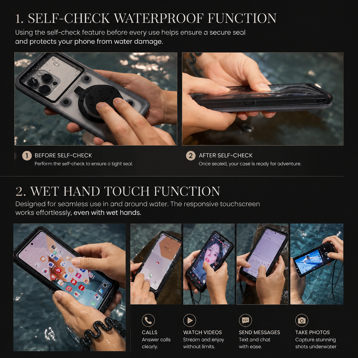 Premium iPhone Case IP68 Waterproof Protective Cover Full Body Shockproof Vacuum Seal System Underwater Protection Touchscreen Access Durable Design