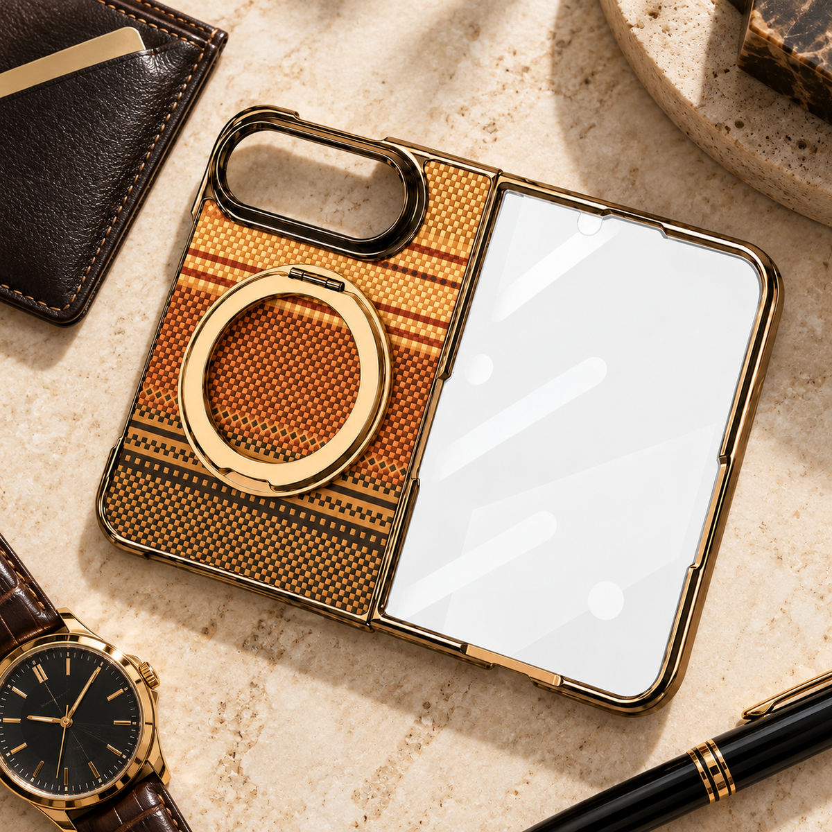 Premium iPhone Case Kevlar Style MagSafe Magnetic 360 Rotating Holder Stand Foldable PC Business Slim Shockproof Protective Cover Case Design