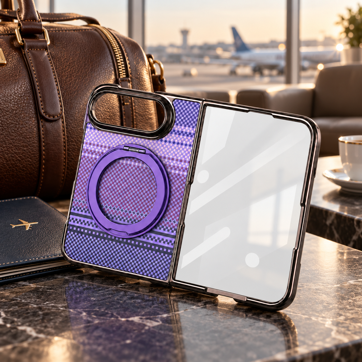 Premium iPhone Case Kevlar Style MagSafe Magnetic 360 Rotating Holder Stand Foldable PC Business Slim Shockproof Protective Cover Case Design