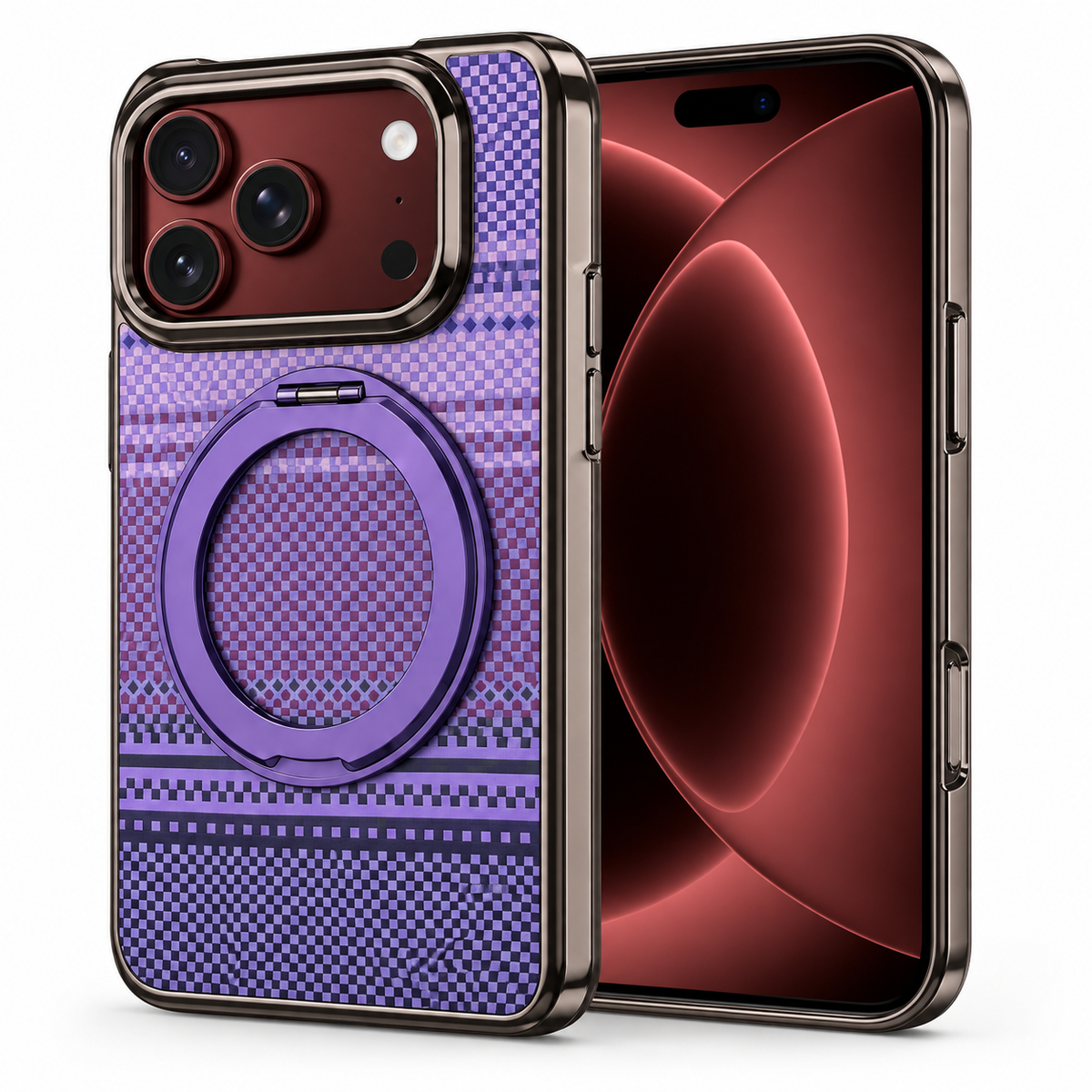 Premium iPhone Case Kevlar Style MagSafe Magnetic 360 Rotating Stand PC Foldable Business Slim Shockproof Protective Holder Cover Case Design