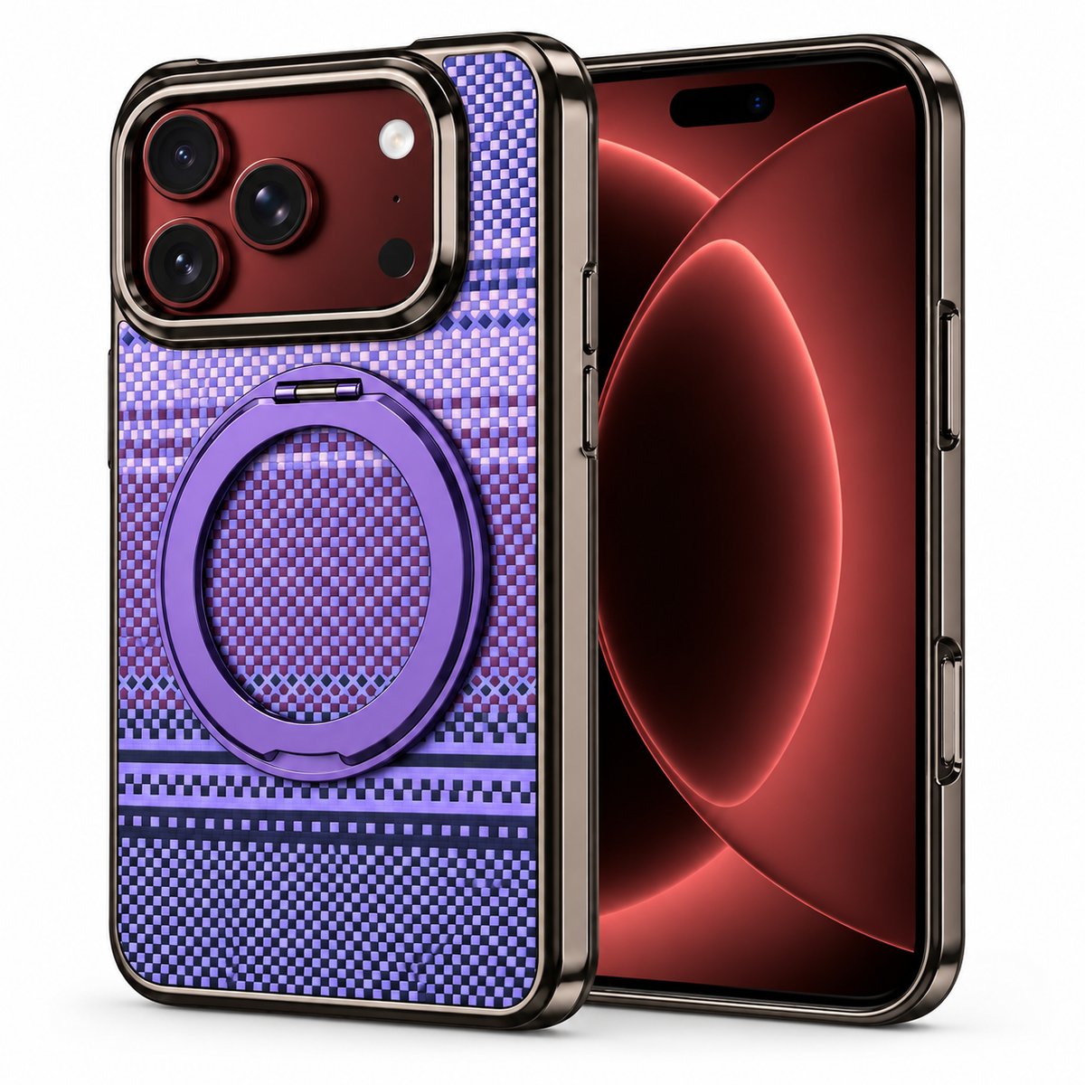 Premium iPhone Case Kevlar Style MagSafe Magnetic 360 Rotating Stand PC Foldable Business Slim Shockproof Protective Holder Cover Case Design
