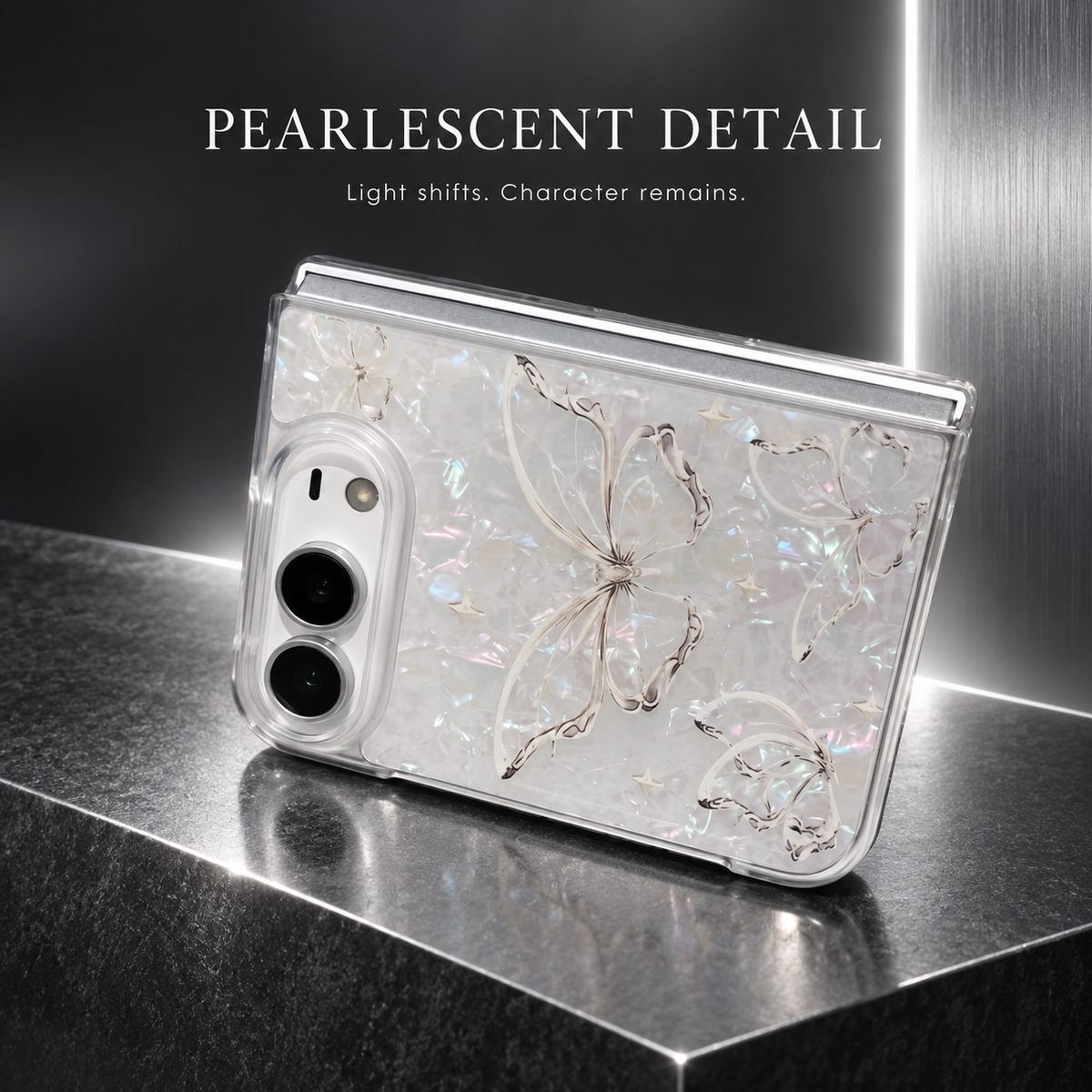Premium iPhone Case Korean Butterfly Flower Heart Laser Pattern Acrylic Foldable Shockproof Hard Full Coverage Protective Phone Cover Case Design