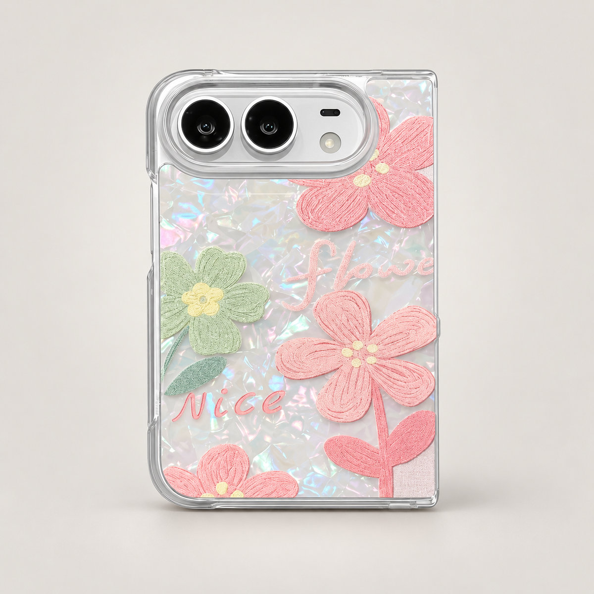 Premium iPhone Case Korean Butterfly Flower Heart Laser Pattern Acrylic Foldable Shockproof Hard Full Coverage Protective Phone Cover Case Design