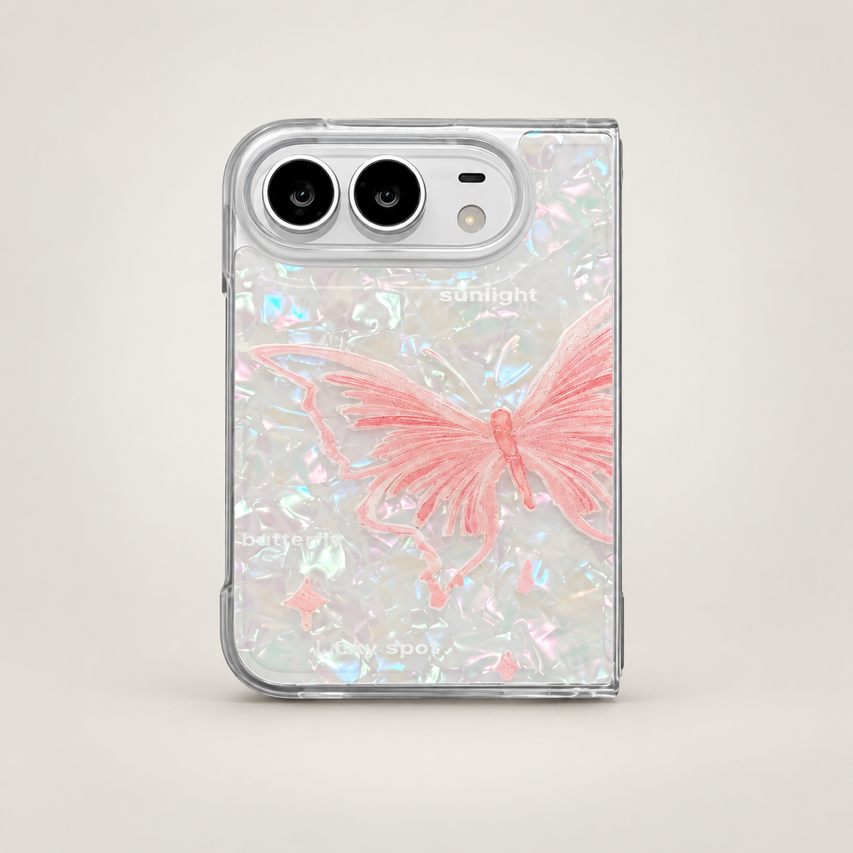 Premium iPhone Case Korean Butterfly Flower Heart Laser Pattern Acrylic Foldable Shockproof Hard Full Coverage Protective Phone Cover Case Design