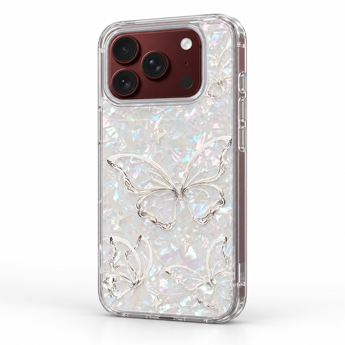 Premium iPhone Case Korean Butterfly Flower Heart Laser Pattern Acrylic Foldable Shockproof Hard Full Coverage Protective Phone Cover Case Design