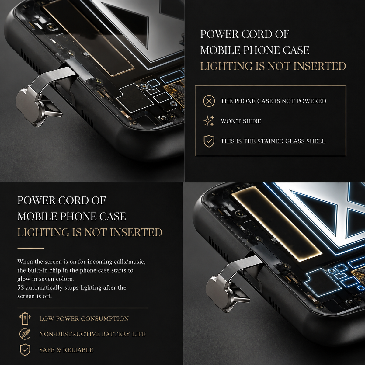 Premium iPhone Case LED Luminous Protective Cover Golden Dragon Design Sound Reactive Tempered Glass Back Shockproof TPU Frame Ultra Thin Full Protection