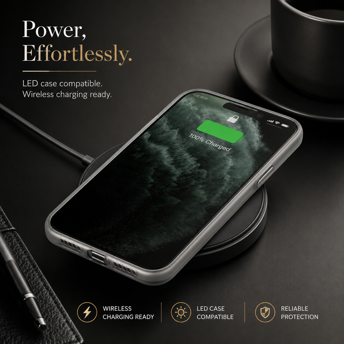 Premium iPhone Case LED Luminous Protective Cover Sound Reactive Tempered Glass Shockproof Camera Lens Protection Slim Full Coverage