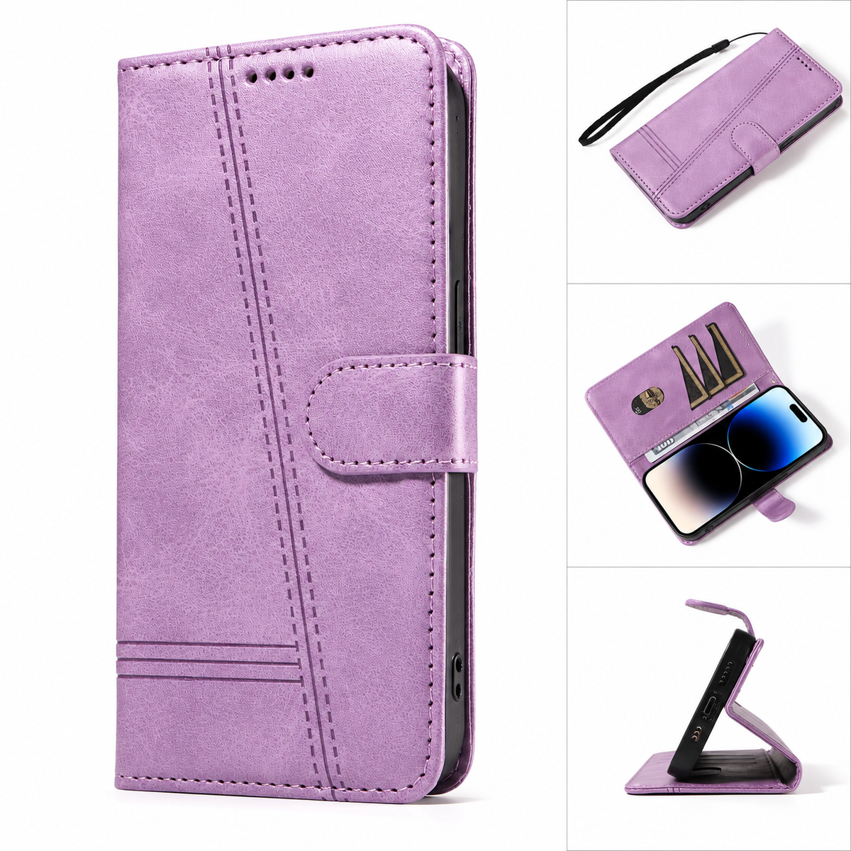 Premium iPhone Case Leather Flip Wallet Magnetic Card Holder Stand Anti Scratch Non Slip Protective Book Cover Storage Compartment Slim Folio Case