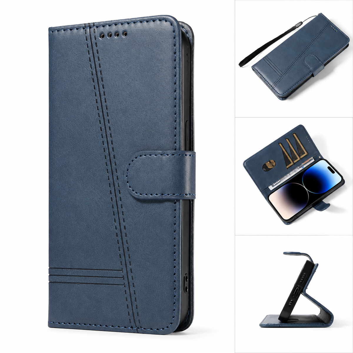 Premium iPhone Case Leather Flip Wallet Magnetic Card Holder Stand Anti Scratch Non Slip Protective Book Cover Storage Compartment Slim Folio Case