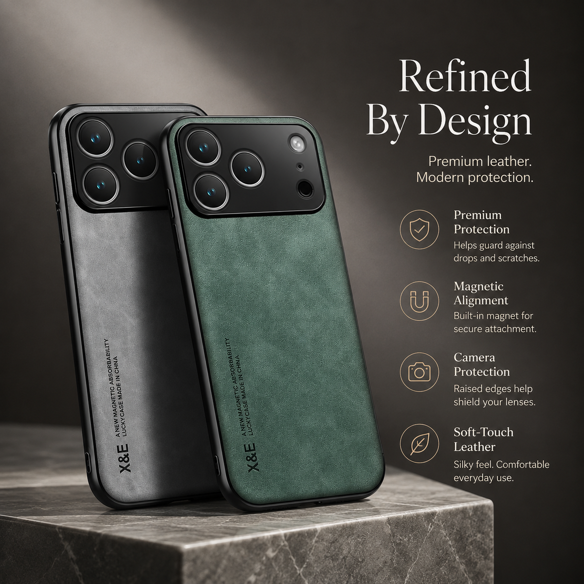 Premium iPhone Case Leather Magnetic Car Holder Metal Plate Full Coverage Protective Cover Anti Scratch Anti Fingerprint Non Slip Slim Lightweight Case
