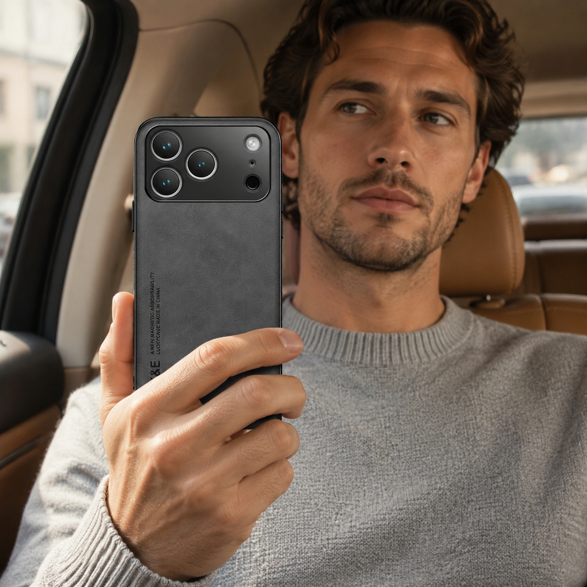Premium iPhone Case Leather Magnetic Car Holder Metal Plate Full Coverage Protective Cover Anti Scratch Anti Fingerprint Non Slip Slim Lightweight Case
