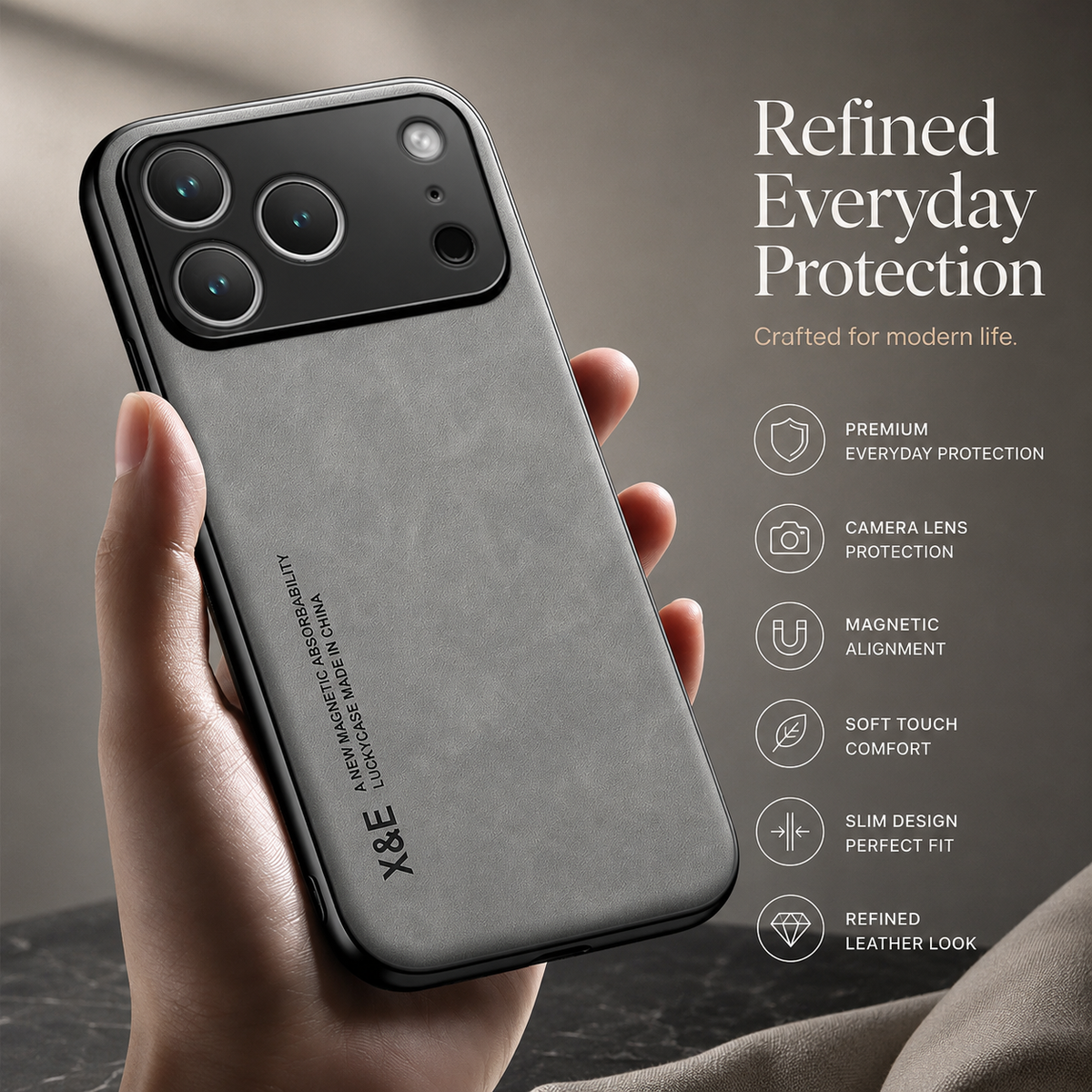 Premium iPhone Case Leather Magnetic Car Holder Metal Plate Full Coverage Protective Cover Anti Scratch Anti Fingerprint Non Slip Slim Lightweight Case