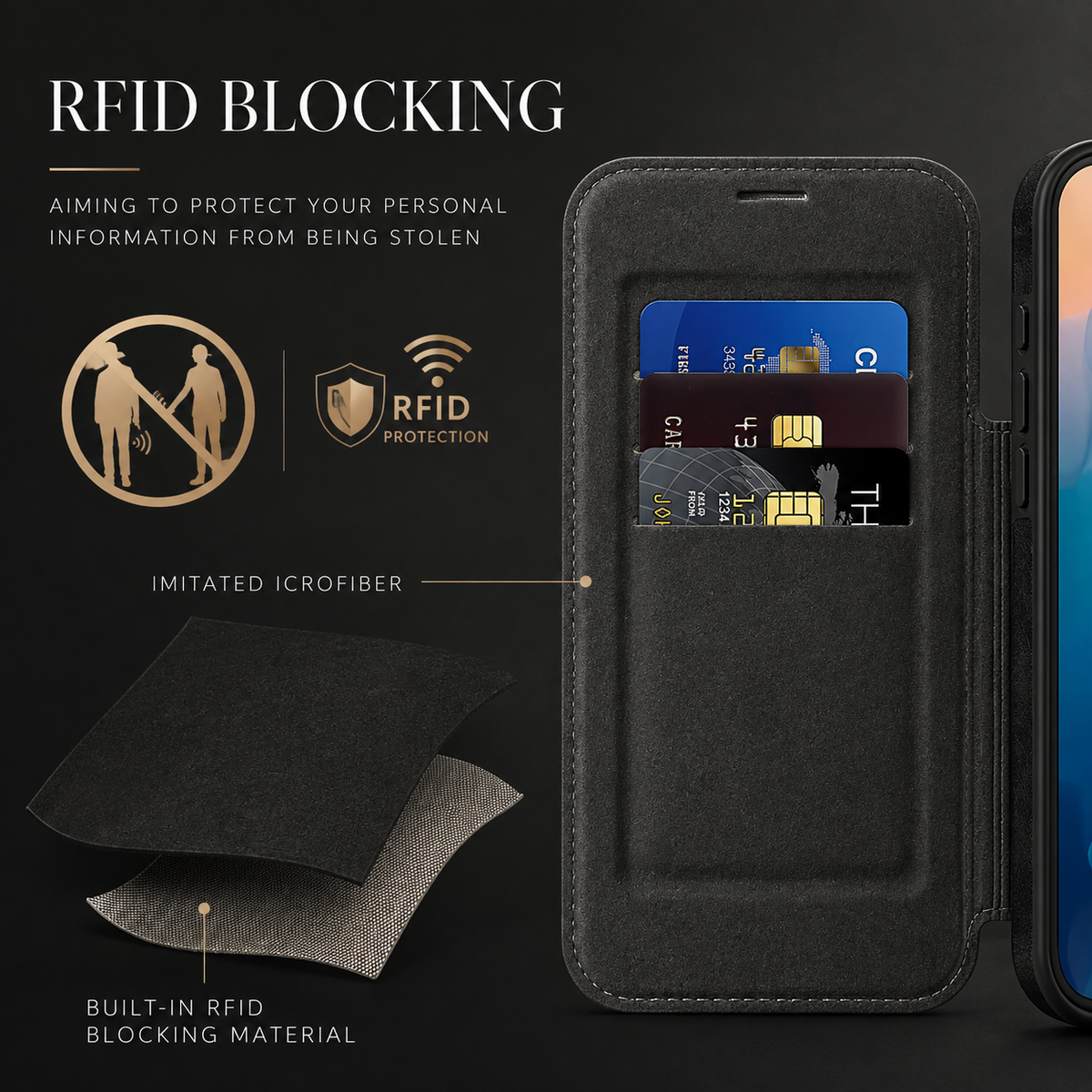 Premium iPhone Case Leather RFID Wallet Card Holder Magnetic Closure Kickstand Shockproof Protective Cover Anti Scratch Non Slip Wireless Charging Full Coverage