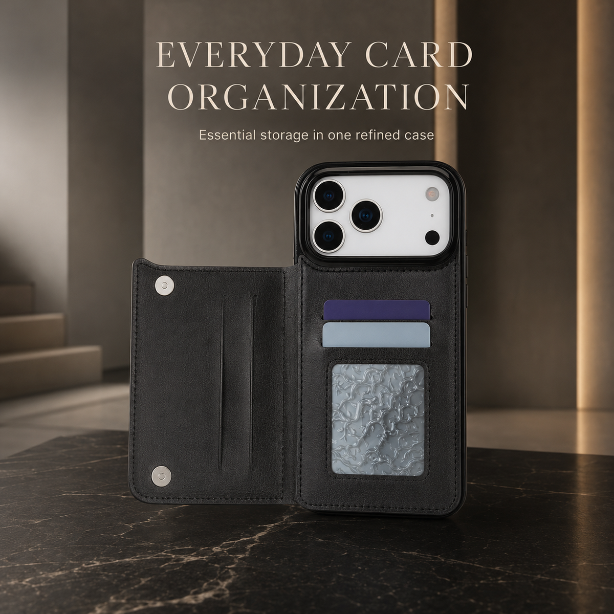Premium iPhone Case Leather Wallet Card Holder Magnetic Closure Kickstand Shockproof Protective Cover Anti Scratch Slim Lightweight Soft Full Coverage